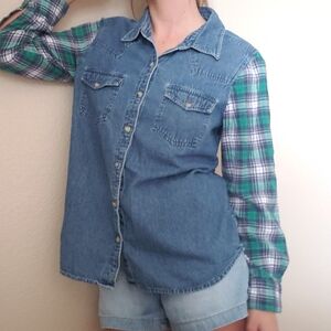 COUNTRY STORE 100% Cotton Made in India L (Small) Flannel Sleeve Denim Shirt